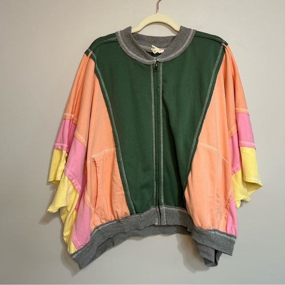 BiBi Oversized Colorblock Green Pink Yellow Orange Full Zip Jacket Women’s 1X - Picture 2 of 8